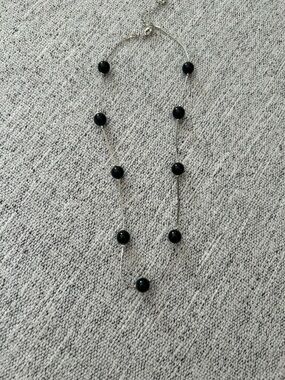Elegant Black Bead Silver Chain Necklace - Women's Jewelry